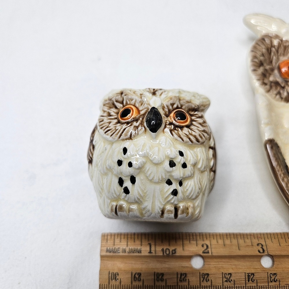 Vtg Ceramic Owl Set Japan Napkin Holder Spoon Rest Toothpick Holder‎ Brown Cream - Picture 2 of 10